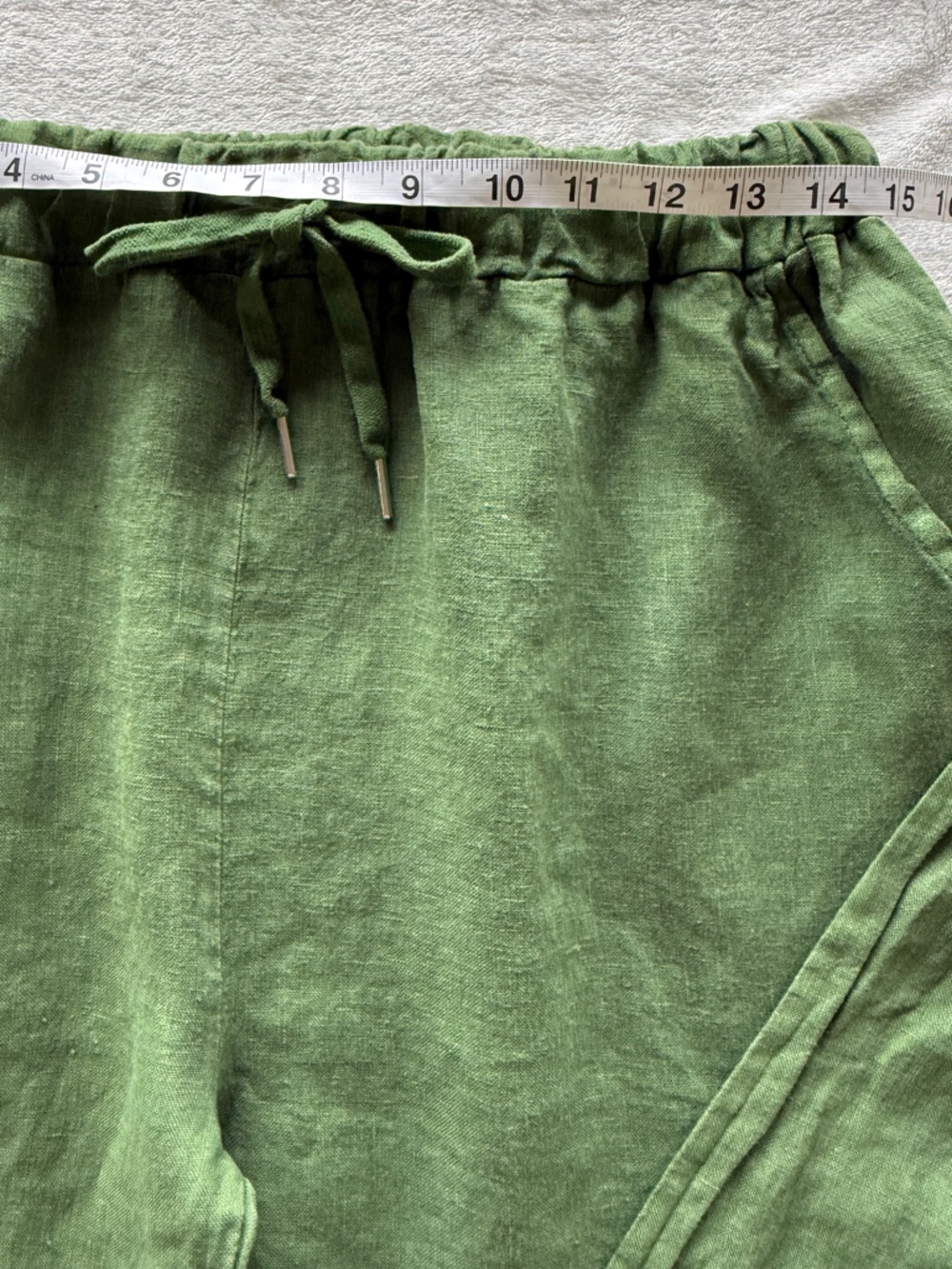 Italian Linen Casual Drawstring Pants Ivy Green Elastic Waist - Picture 4 of 6